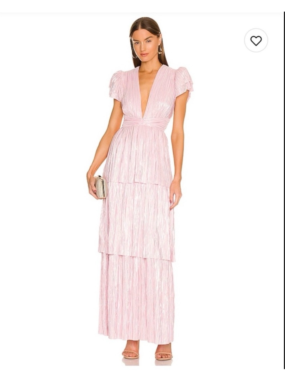 Sabina Musayev Light Pink Pleated V-Neck Tiered Maxi Dress